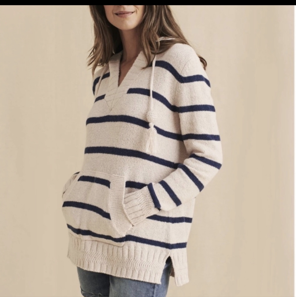 Faherty Striped Kent Sweater Kangaroo Pocket Hoodie